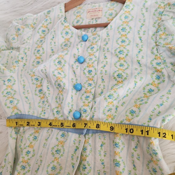 70s Vtg Handmade Maxi Prairie Dress Roses Floral Seersucker cottagecore - Picture 4 of 16